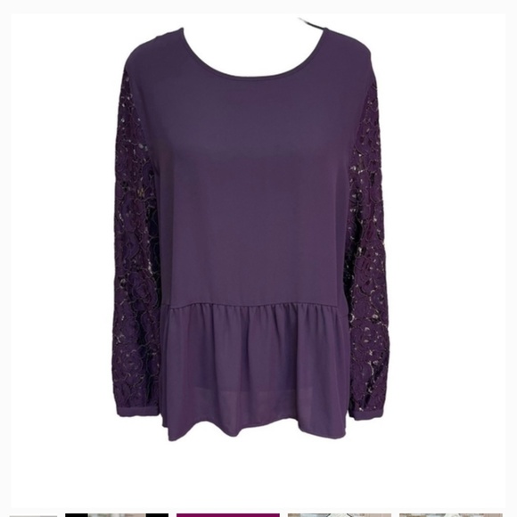 LOFT Tops - Ann Taylor LOFT Plum long sleeve blouse with Lace Detail